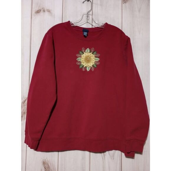 Basic Edition Sweatshirt Ladies Extra Large Red Sunflower Vintage‎ Grandma - Picture 1 of 6